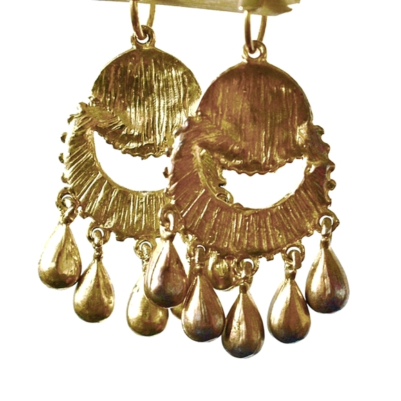 💞💗 Vintage Gold Plated Green Rhinestone & Enamel Drop-down Earrings - Picture 5 of 6